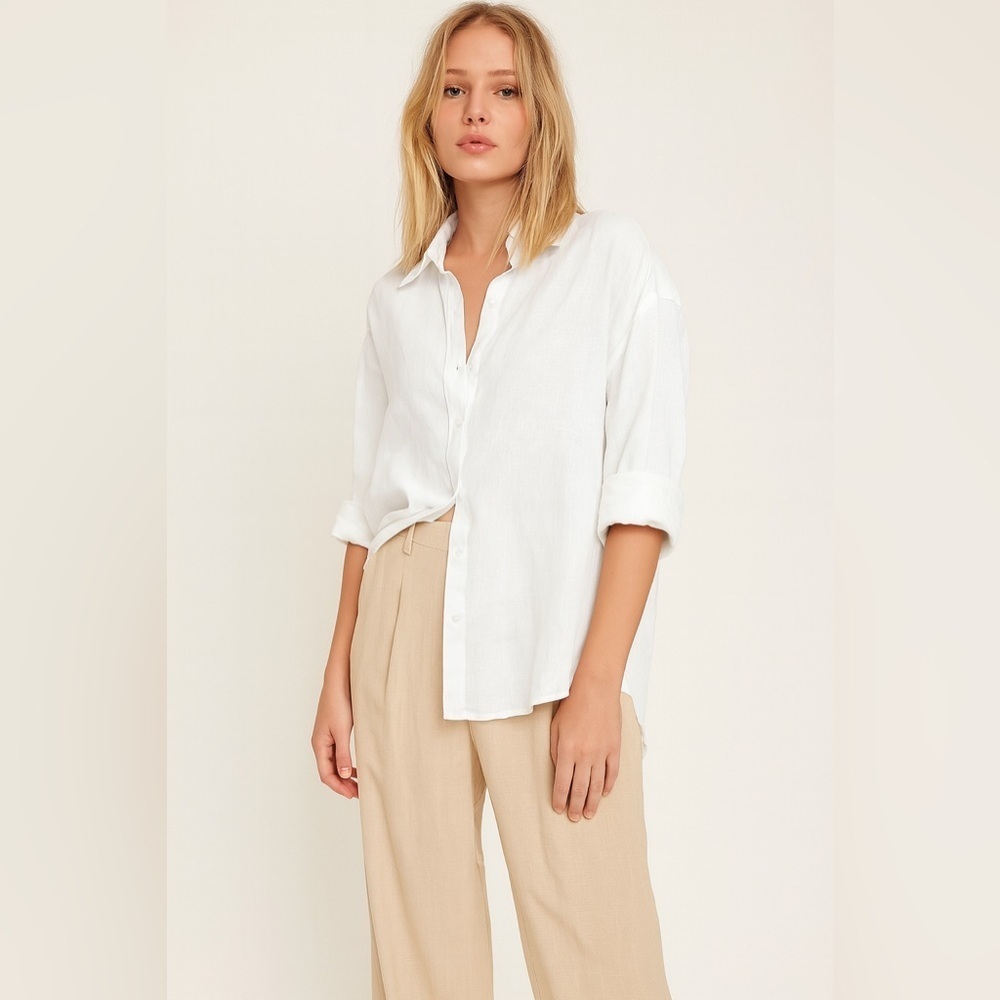NWT Commense Pleated Front Wide Leg Trouser Pants Tan Sz Small